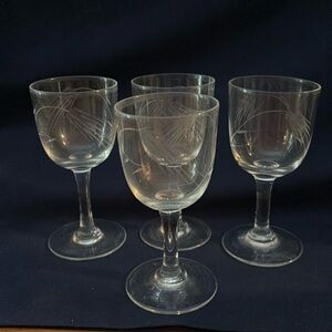 Mid Century Etched Wheat 3oz Cordial Glasses. By Matsuda